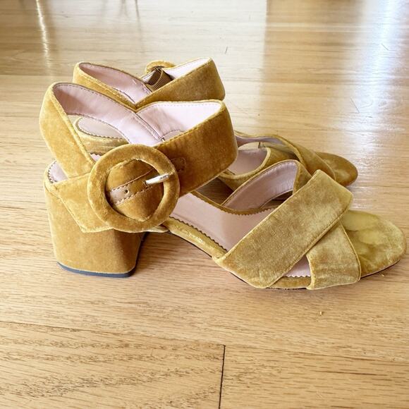 J CREW CLEARANCE VELVET PENNY SANDALS Size 7.5 Yellow Gold Cross Strap - Picture 5 of 6